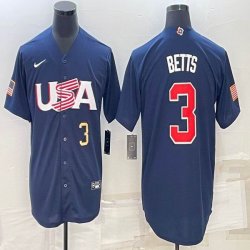 2023 World Cup #3 Mookie Betts blue USA majestic baseball jerseys