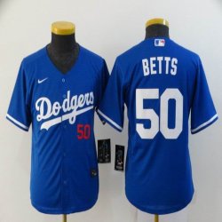 Custom Nike Los Angeles Dodgers #50 Mookie Betts blue youth majestic baseball jersey