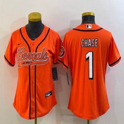 Women Nike Cincinnati Bengals #1 Ja\'Marr Chase orange baseball jerseys Joint name-BD