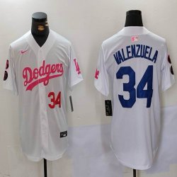 Los Angeles Dodgers Fernando Valenzuela white pink majestic baseball Jersey Joint name 01