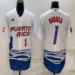 Puerto Rico Baseball #1 Correa White 2023 World Baseball Classic Replica Player Jersey 04