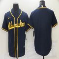 Nike Milwaukee Brewers blank dark blue majestic MLB Jerseys-BD