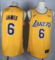 Nike Los Angeles Lakers #6 James yellow basketball jerseys with Sponsor patch