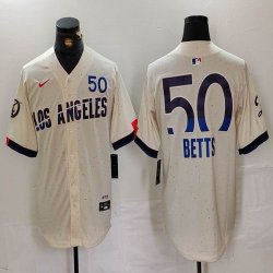 Nike Los Angeles Dodgers #50 Mookie Betts beige fashion majestic baseball Jerseys-BD 04