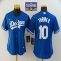 Women Nike Los Angeles Dodgers #10 Justin Turner blue baseball jerseys 2020 Dodger World Series Champions