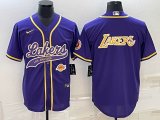 Nike NBA Los Angeles Lakers purple baseball jerseys Joint name-BD 03