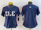 Women Nike Cleveland Indians blank blue majestic baseball jersey-BD