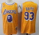 BAPE #93 Mitchell & Ness Brand New Los Angeles Lakers Yellow NBA Jerseys-S8