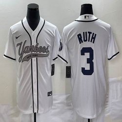 Nike New York Yankees #3 Babe Ruth white majestic baseball Jersey Joint name 01