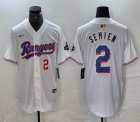 Nike Texas Rangers #2 Marcus Semien white majestic baseball jerseys Champion patch-BD 01