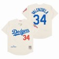 Los Angeles Dodgers 34 Fernando Valenzuela beige throwback mlb jersey-SG