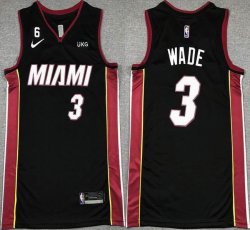 Miami Heat #3 Dwyane Wade black nba basketball jerseys 6 patch