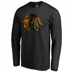 Men\'s Chicago Blackhawks Fanatics Branded Black Primary Logo Midnight Mascot Long Sleeve T-Shirt