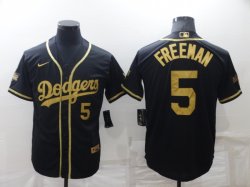 Los Angeles Dodgers #5 Freddie Freeman black gold majestic baseball Jerseys-BD