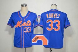 New York Mets #33 Matt Harvey Blue MLB signature Jerseys