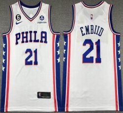 Nike Philadelphia 76ers #21 Joel Embiid white blue basketball Jerseys 6 patch