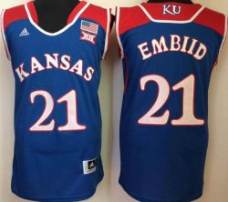 Kansas Jayhawks #21 Joel Embiid blue college basketball jersey