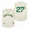 Oakland Athletics #27 Catfish Hunter beige throwback baseball jersey not sleeves