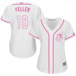 2017 Women Cleveland Indians 19# Bob Feller white majestic mlb jersey