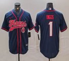 Houston Texans #1 Stefon Diggs dark blue baseball jersey Joint Name