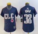 Youth Nike Cleveland Indians #38 Steven Kwan blue majestic baseball jersey -BD 03