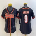 Women Nike Cincinnati Bengals #9 Joe Burrow black baseball jerseys Joint name-BD