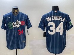 Mexico Los Angeles Dodgers #34 Fernando Valenzuela blue white red majestic baseball Jerseys -BD