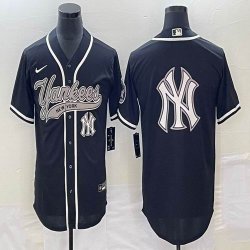 Nike New York Yankees blank black majestic baseball jerseys big logo -BD 03