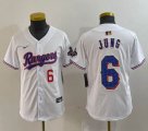 Youth Nike Texas Rangers #6 Josh Jung white majestic baseball jerseys Champion patch-BD 01