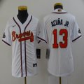 Youth Nike Atlanta Braves #13 Ronald Acuna Jr. white gold majestic baseball jersey 2021 MLB World Series