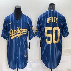 Nike Los Angeles Dodgers #50 Mookie Betts blue gold throwback majestic baseball Jersey-BD