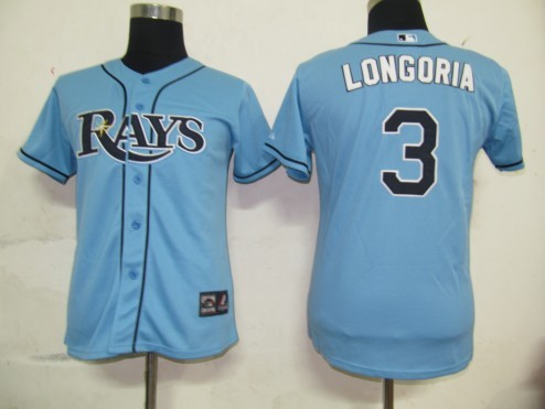 Tampa Bay Rays 3 Longoria Baby blue MLB Women Jerseys