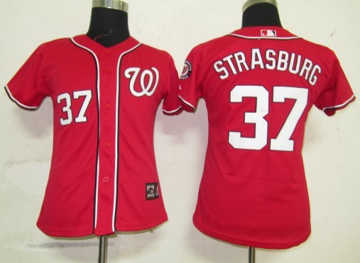 Washington Nationals 37 Strasburg Red MLB Women Jerseys