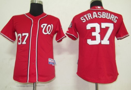 Washington Nationals 37 Strasburg Red Kid MLB Jerseys