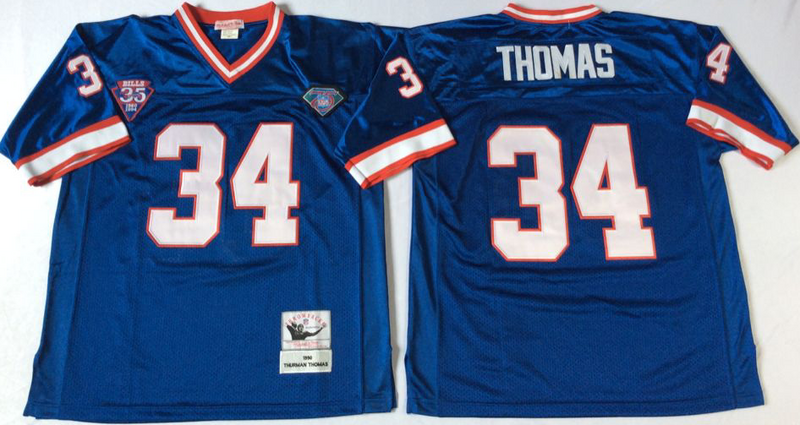 Buffalo Bills #34 Thurman Thomas throwback Blue NFL Jerseys