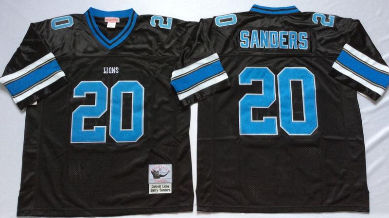 Detroit Lions #20 Barry Sanders throwback Black NFL Jerseys