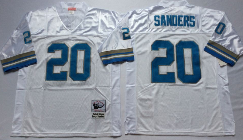 Detroit Lions #20 Barry Sanders White throwback NFL Jerseys