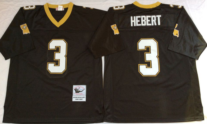 New Orleans Saints #3 Bobby Hebert Throwback Black NFL Jerseys