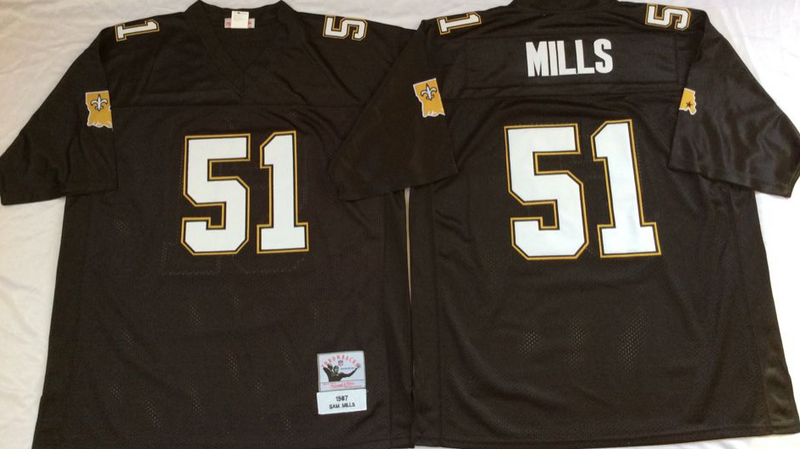 New Orleans Saints #51 Sam Mills Throwback Black NFL Jerseys