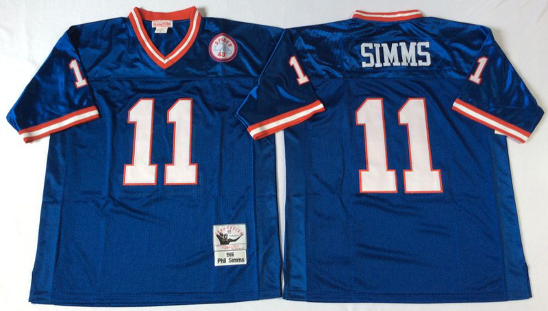 New York Giants #11 Phil Simms Throwback Blue NFL Jerseys