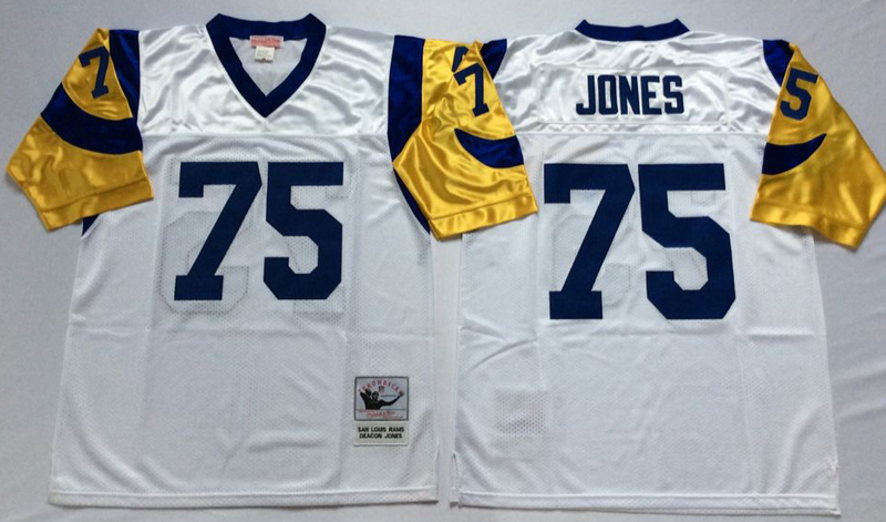 St. Louis Rams #75 Deacon Jones Throwback White NFL Jerseys