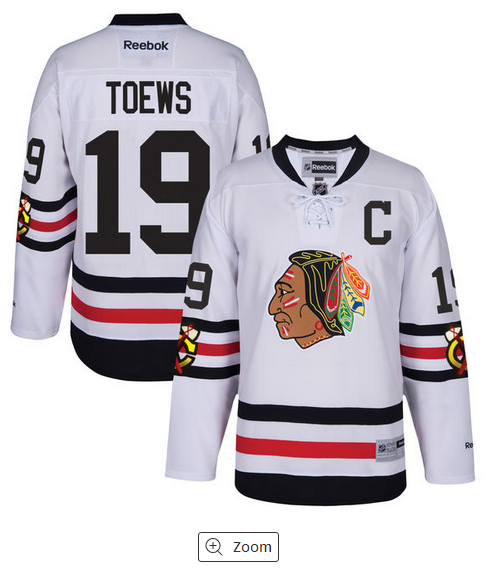 Chicago Blackhawks #19 Jonathan Toews white hockey jersey C patch