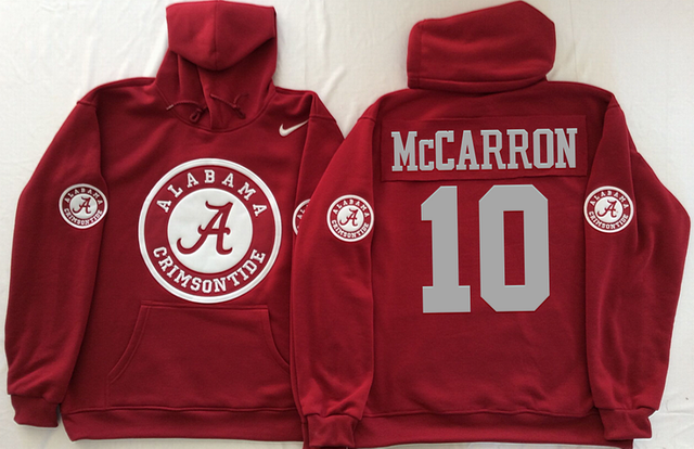 Alabama Crimson Tide Red #10 McCARRON NCAA Hooded Sweatshirt