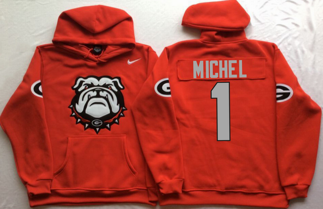 Georgia Bulldogs Red #1 MICHEL NCAA Hooded Sweatshirt